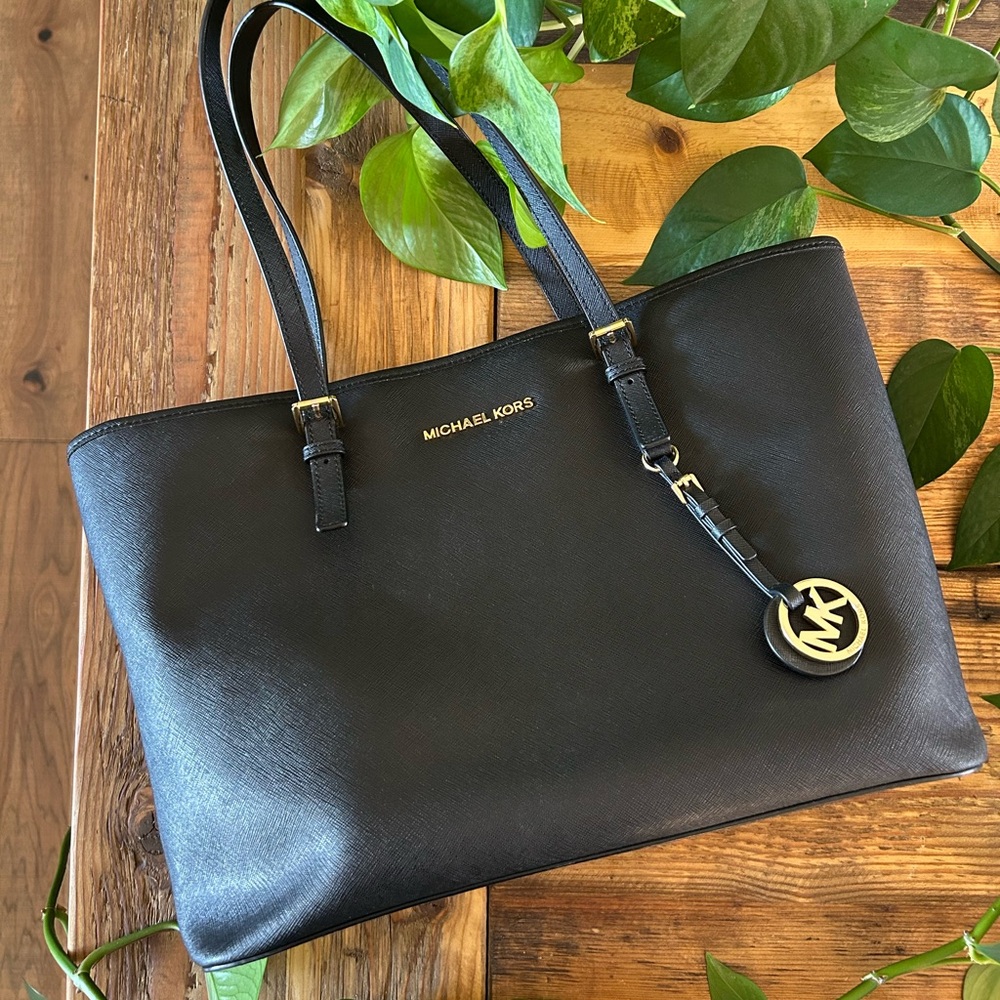 Michael Kors Black Jet Set Tote with Gold Accents